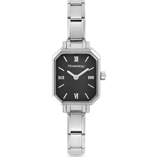 076037/012 PARIS Watch, NEW RECTANGULAR steel strap Black