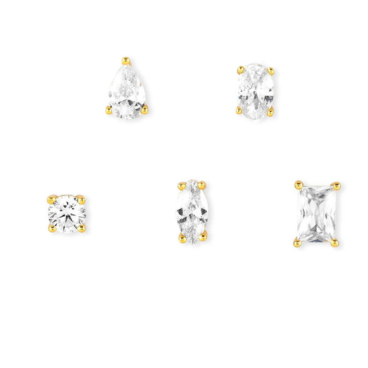 COLOR WAVE Earrings set  925 silver,CZ WHITE Fin. Yellow gold 149804/014