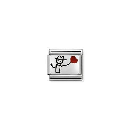 330208/09D Classic Silver Shine Enamel Man with Heart Balloon link