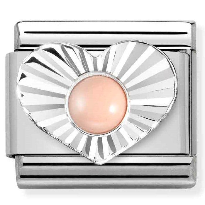 330508/10 Classic STONES, steel, DIAMOND HEART 925 silver PINK CORAL