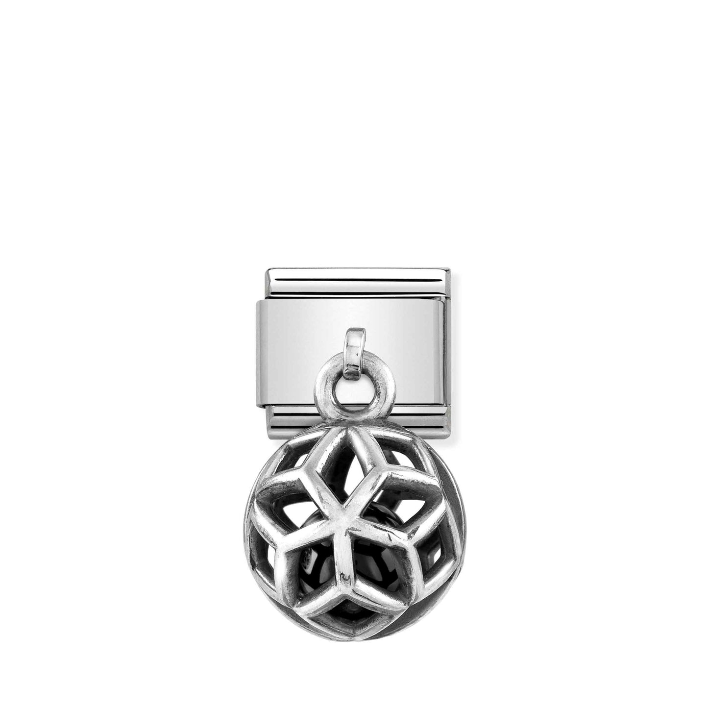 331810/04D Classic Silvershine Caged Pendant with Rhombus & Black Agate Drop