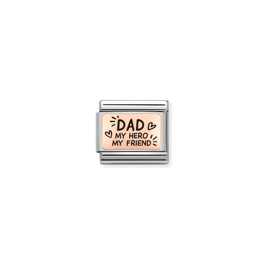 430111/13 Composable Rose Gold Plate with Engraved 'Dad my hero my friend'