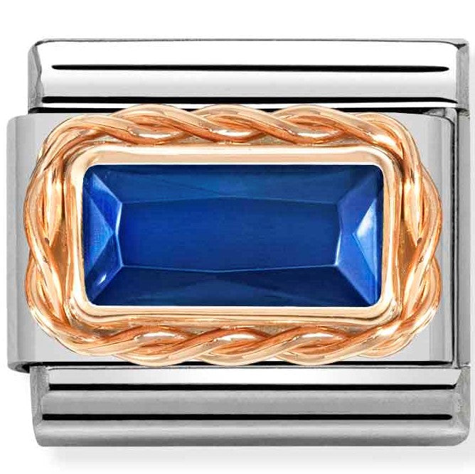 430604/007 Classic FACETED BAGUETTE ,RICH SETTING, St.steel,9 ct Rose gold BLUE