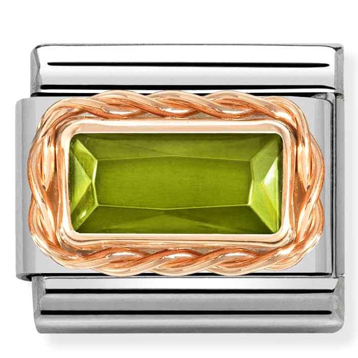 430604/033 Classic FACETED BAGUETTE RICH SETTING,St.steel 9ct Rose gold Green