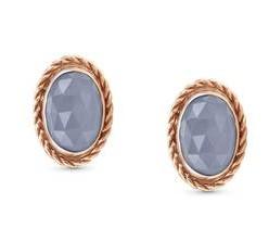 027820/038D EARRINGS stainless steel,9ct R/Gold & OVAL RICH SETTING,BLUE BONDED AGATE 027820/038