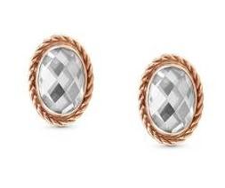 027821/010D EARRINGS S/steel, 9ct Gold & CZ OVAL RICH SETTING White 027821/010