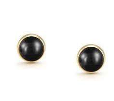 027842/002D EARRINGS. steel,18ct gold,ROUND stones BLACK AGATE 027842/002