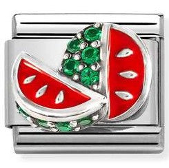 330306/09 Classic Silver with Enamel Stoneset CZ Watermelon