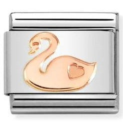 430104/55 Classic 9ct Rose Gold Swan with Heart Detail Link