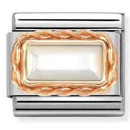 430512/12 Classic BAGUETTE STONE, RICH SETTING steel 9ct rose gold WHITE MOTHER OF PEARL