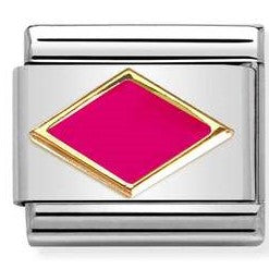 030285/52D Classic 18ct Yellow Gold and Enamel Rhombus Fuschia (Hot Pink)