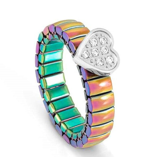 046006/004 XTE XSMALL ring ed. LIFE in steel and cz fin. MIXCOLOR Heart