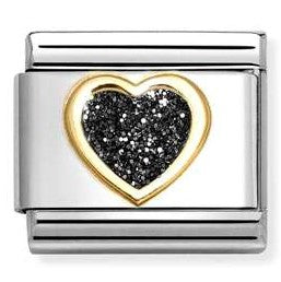 030220/10 NEW Classic 18ct YG Heart with Glitter Enamel Heart BLACK