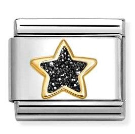 030220/20 NEW Classic 18ct YG Star with Glitter Enamel BLACK