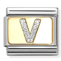 030291/22 Classic GLITTER LETTER steel, enamel, 18k gold V
