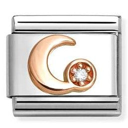 430305/45 NEW Classic 9ct Rose Gold Moon with WHITE CZ Link