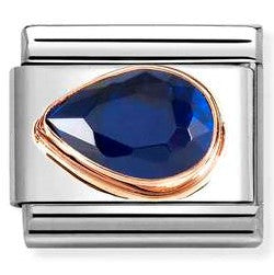 430605/007 NEW Classic 9ct Rose Gold DARK BLUE CZ Drop LEFT Link