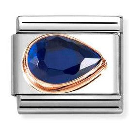 430606/007 NEW Classic 9ct Rose Gold BLUE CZ Drop RIGHT Link
