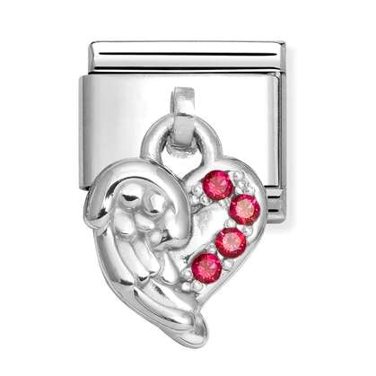 331800/34 NEW Classic Sterling Silver Drop Wings Link with Red CZ Stones
