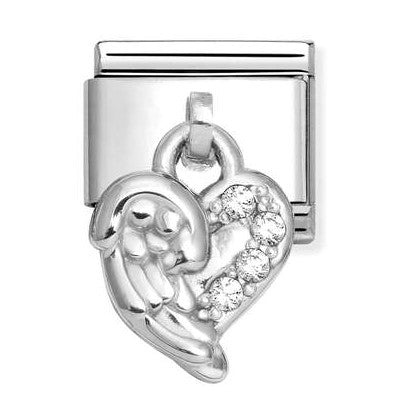 331800/35 NEW Classic Sterling Silver Drop Wings Link with WHITE CZ Stones