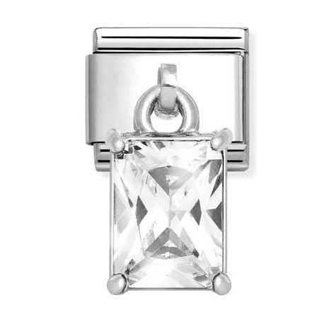 331812/11 NEW Classic Sterling Silver Drop Rectangle Baguette Cut CZ Stone Link