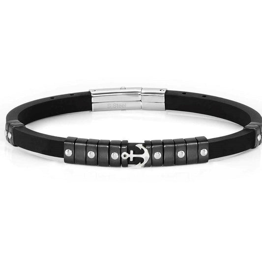 028814/002 CITY NEW EDITION Rubber & Stainless Steel BLACK PVD Satin Bracelet with ANCHOR