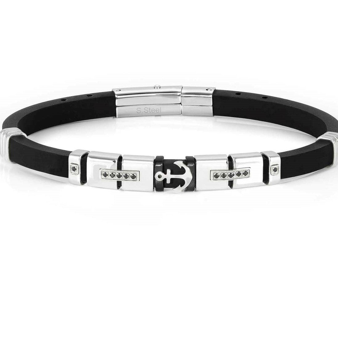 028816/002 CITY NEW EDITITION Rubber and Stainless Steel & Black CZ with Anchor
