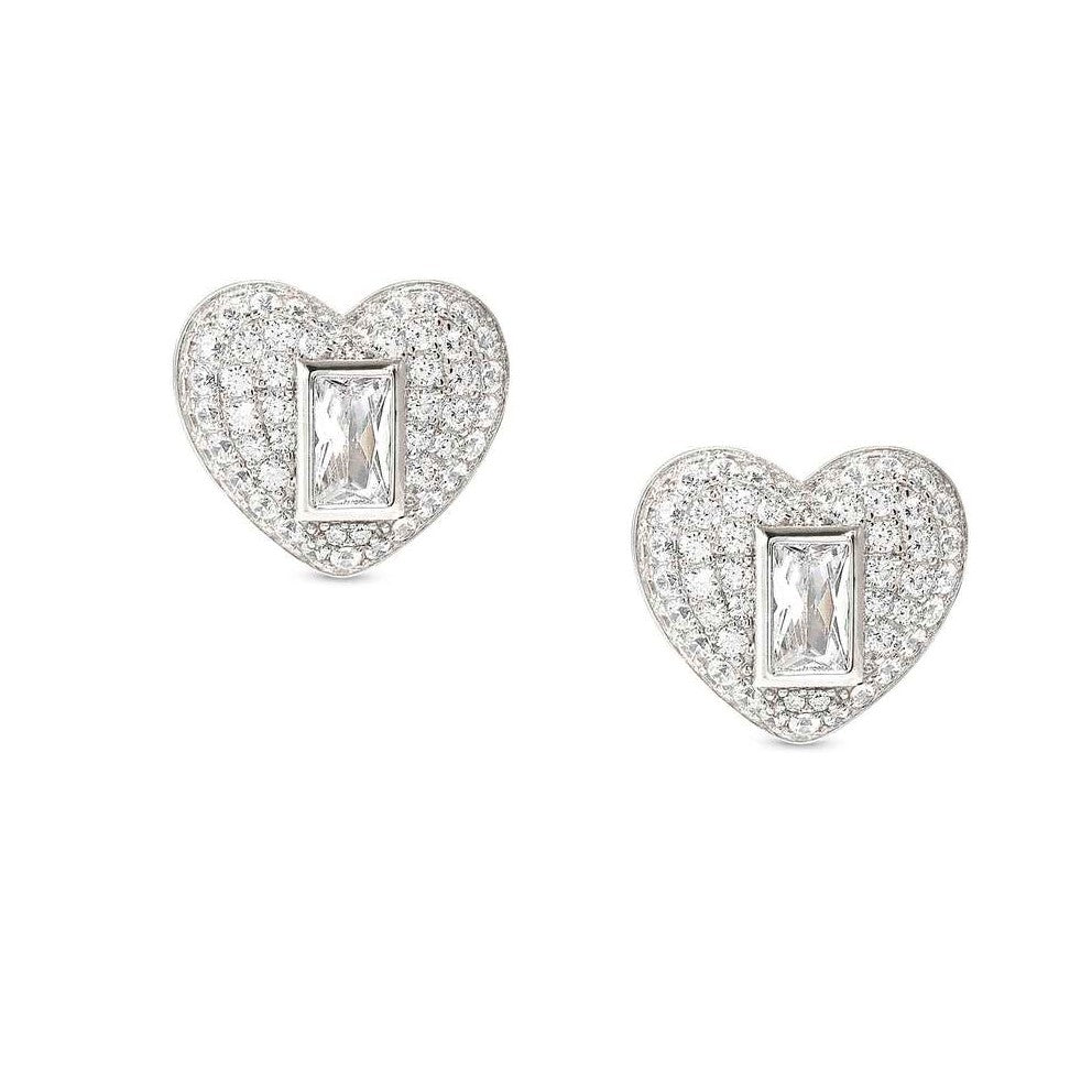 DOMINA earrings in 925 sterling silver and cubic zirconia pavé Heart 240407/031