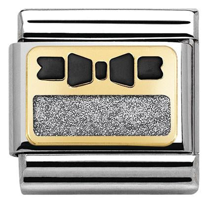 Composable Classic ELEGANCE (engraved) in stainless steel? 18k gold and enamel (46_Bow BLACK and SILVER plate)