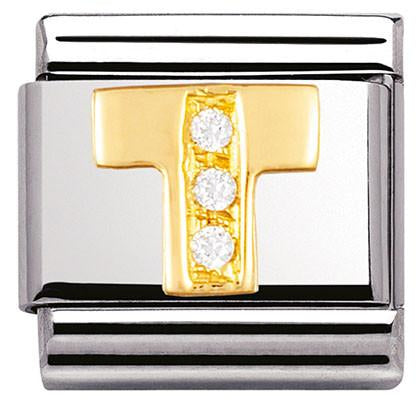 030301/20 Classic LETTERS,S/steel,18k gold, CZ Letter T