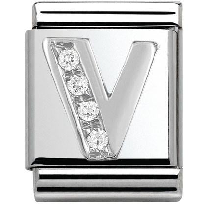 LETTERS Composable Big stainless steel? sterling silver and Cubic Zirconia (22_V)