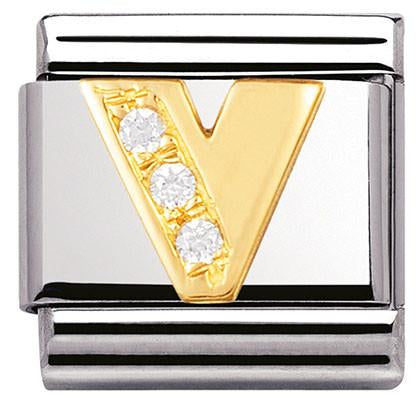 030301/22 Classic LETTERS,S/Steel,18k Gold,CZ Letter V