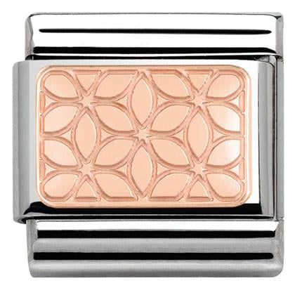 430101/18D Classic PLATES, S/Steel,9ct Rose Gold Flowers