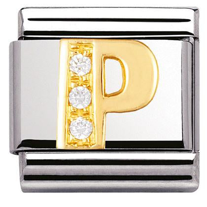 030301/16 Classic LETTERS,S/Steel,18k gold CZ Letter P
