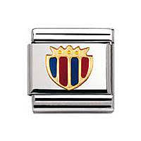 030204/04D Classic FOOTBALL SHIELD,S/steel,enamel,18k gold BLUE_RED)