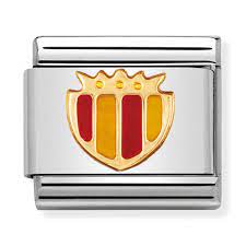 030204/07D Classic FOOTBALL SHIELD,S/steel,enamel,18k gold RED_YELLOW)