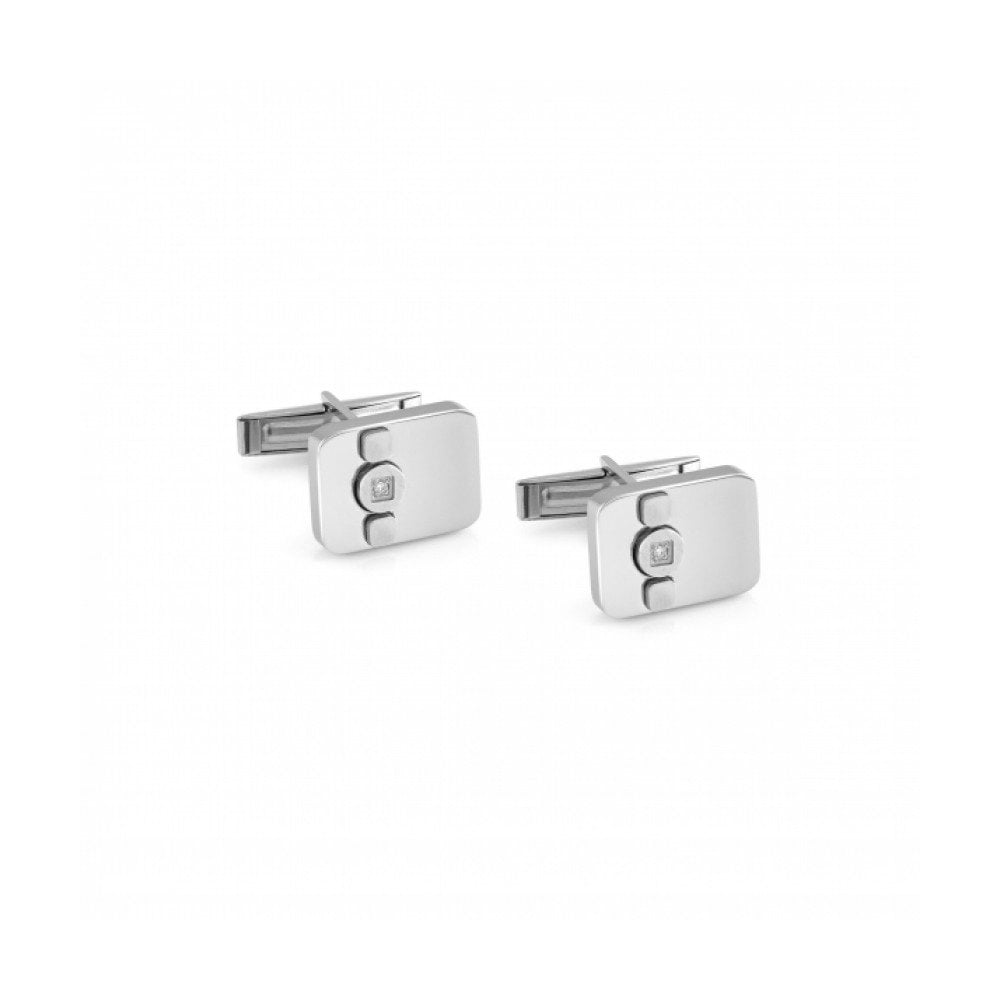 SALE 022521/001 VOYAGE CUFFLINKS STEEL & DIAMOND