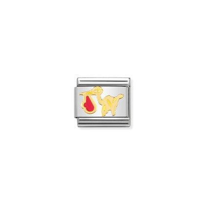 Classic Yellow Gold Enamel Pink Stork Link