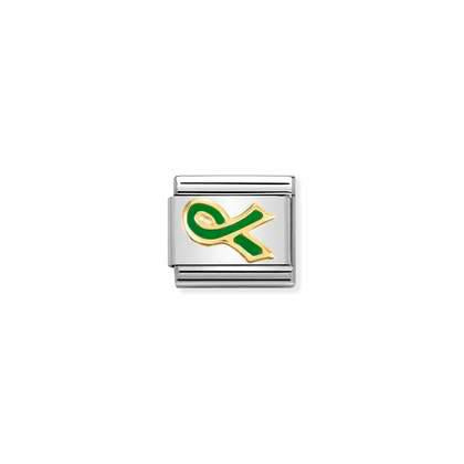 030242/47 Classic Yellow Gold Enamel Green Ribbon Mental Health Link