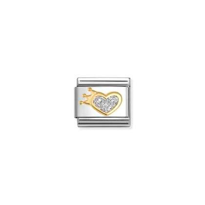 030220/24 NEW 18ct Yellow Gold & Enamel Glitter Heart with Crown Link