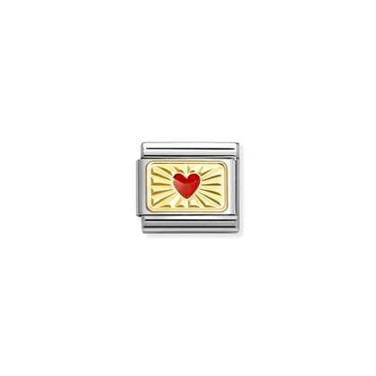 030284/58 Classic 18ct Yellow Gold and Red Enamel Etched Heart Link