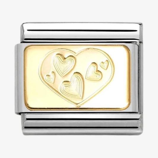 030121/57 Classic 18ct Yellow Gold Plate with Etched Hearts Link