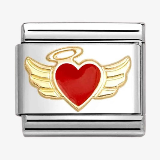 030207/52 Classic 18ct Yellow Gold & Red Enamel Angel Heart Link