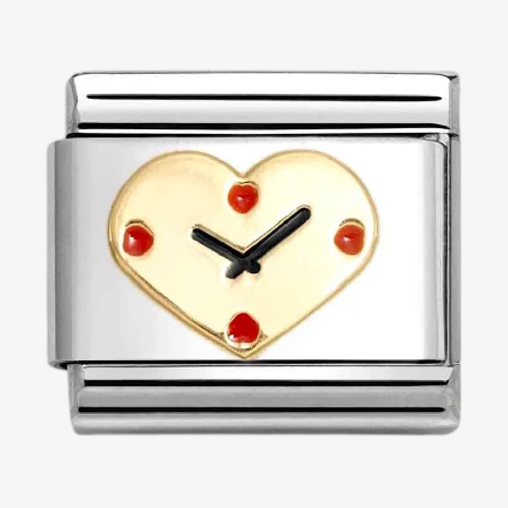 030207/53 Classic 18ct Yellow Gold & Enamel Clock Heart Link