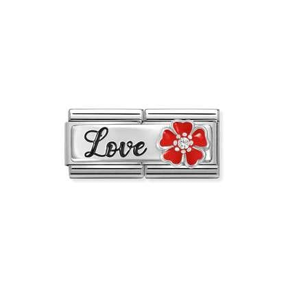 Composable DOUBLE Classic DETAILED steel, enamel, cz and 925 sterling silver (14_Love with flower)