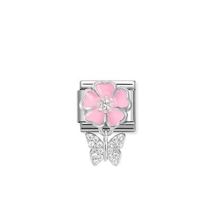 Composable Classic CHARMS steel, 925 sterling silver, enamel and cz (02_Pink flower with butterfly)