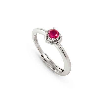 241701/006 Cosmic Love Sterling Silver Adjustable Ring with Shaped Heart Set RED CZ Stone (size 11-17)