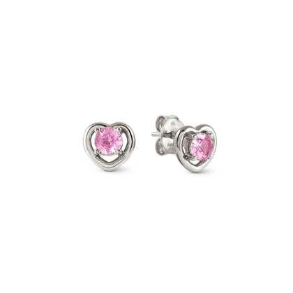 241711/002 Cosmic Love Sterling Silver Stud Earrings Heart Shaped with Pink CZ Stone