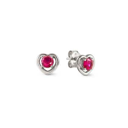 241711/006 Cosmic Love Sterling Silver Stud Earrings Heart Shaped with Red CZ Stone