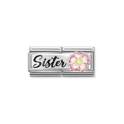 Composable DOUBLE Classic DETAILED steel, enamel, cz and 925 sterling silver (15_Sister with flower)